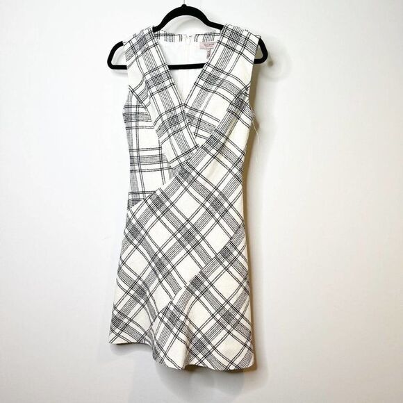 TAILORED Rebeca Taylor Womens  Cream Plaid Sleeveless Above Knee Dress Size 0 - Picture 1 of 7